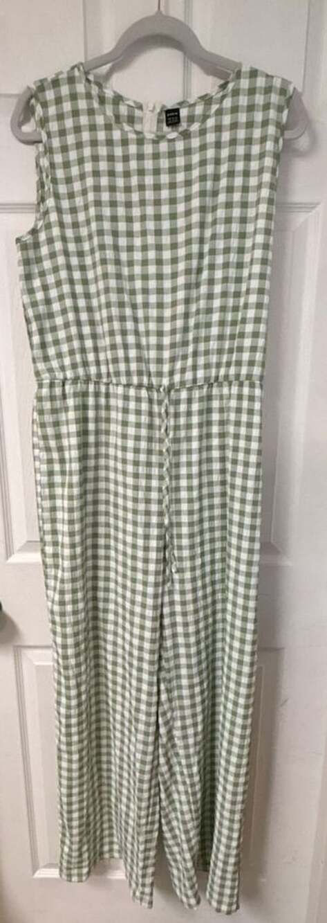 SHEIN Green Gingham Jumpsuit Green White Plaid Sleeveless
